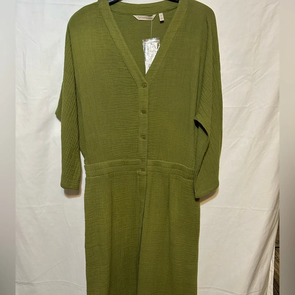 NWT‎ SOFT SURROUNDINGS Drina Gauze Button Front Midi Dress Fern Green Sz Medium - Picture 4 of 12